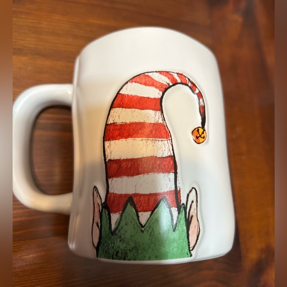 Double sided Rae Dunn Santa’s Little Helper Elf mug. Red interior asymmetrical - Picture 6 of 8